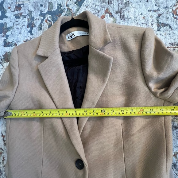 ZARA WOMENS MENSWEAR STYLE MANTECO WOOL LIGHT TAN CAMEL ONE BUTTON COAT M EUC - Picture 10 of 12